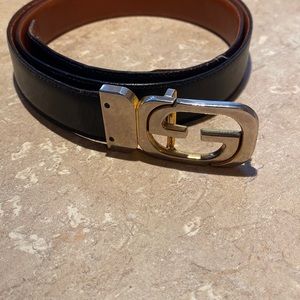 Gucci Leather Reversible Rare Belt, Gold/Brass Buckle